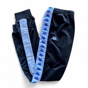 Kappa Black Sweatpants with Light Blue Logo Tape